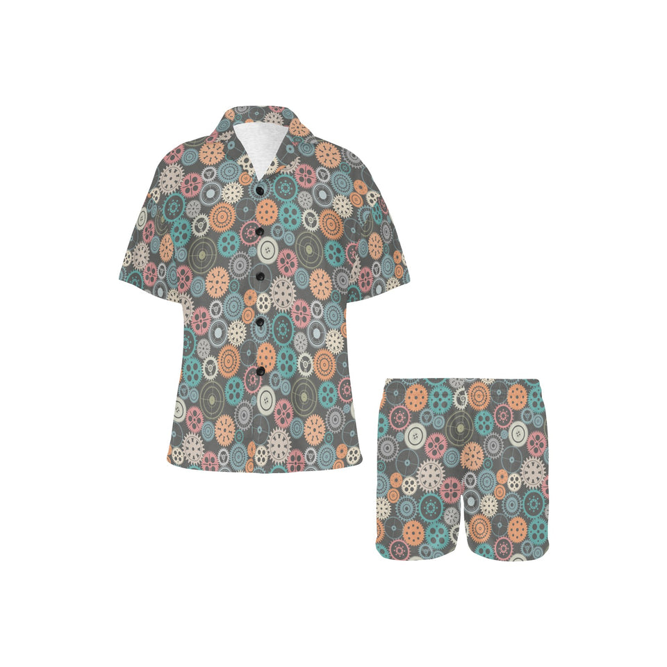 Gear Pattern Print Design 05 Women's V-Neck Short Pajama Set