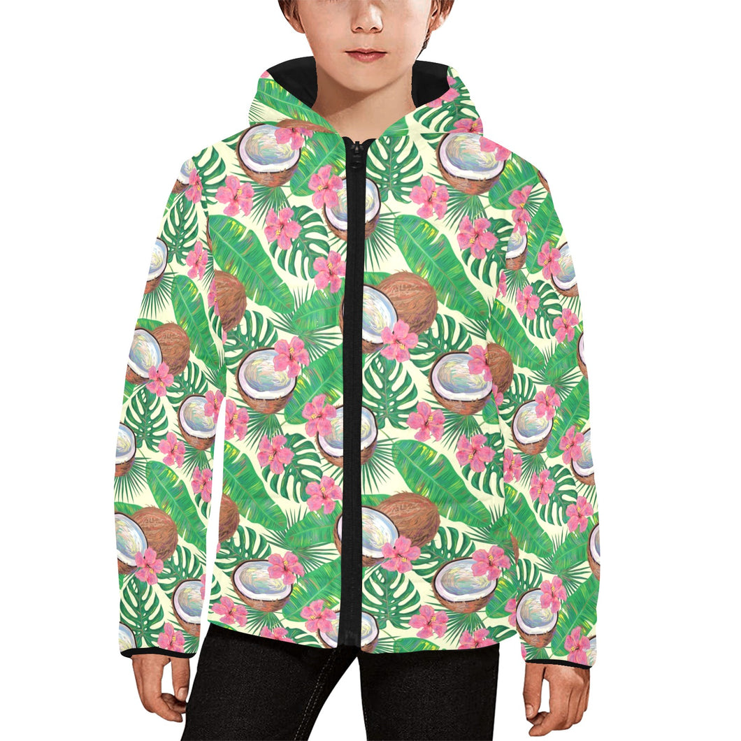 Coconut Pattern Print Design 01 Kids' Boys' Girls' Padded Hooded Jacket