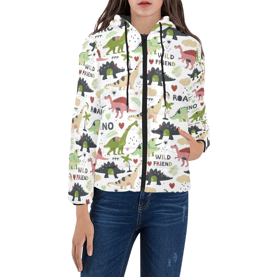 Cute dinosaurs pattern Women's Padded Hooded Jacket