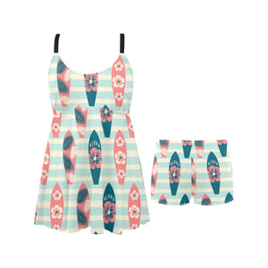 Surfboard Pattern Print Design 02 Chest Sexy Pleated Two Piece Swim Dress