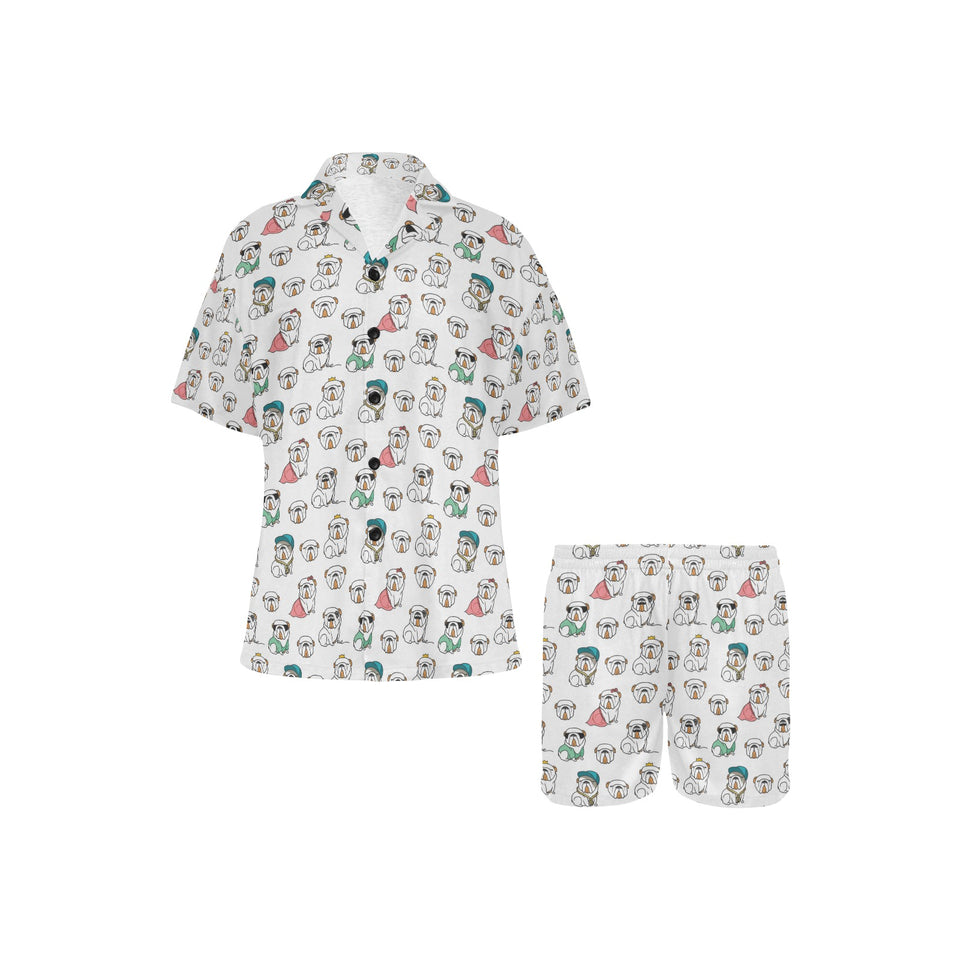 English Bulldog Pattern Print Design 03 Women's V-Neck Short Pajama Set