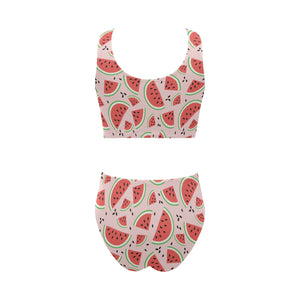Watermelon pattern Chest Bowknot High Waisted Bikini Swimsuit