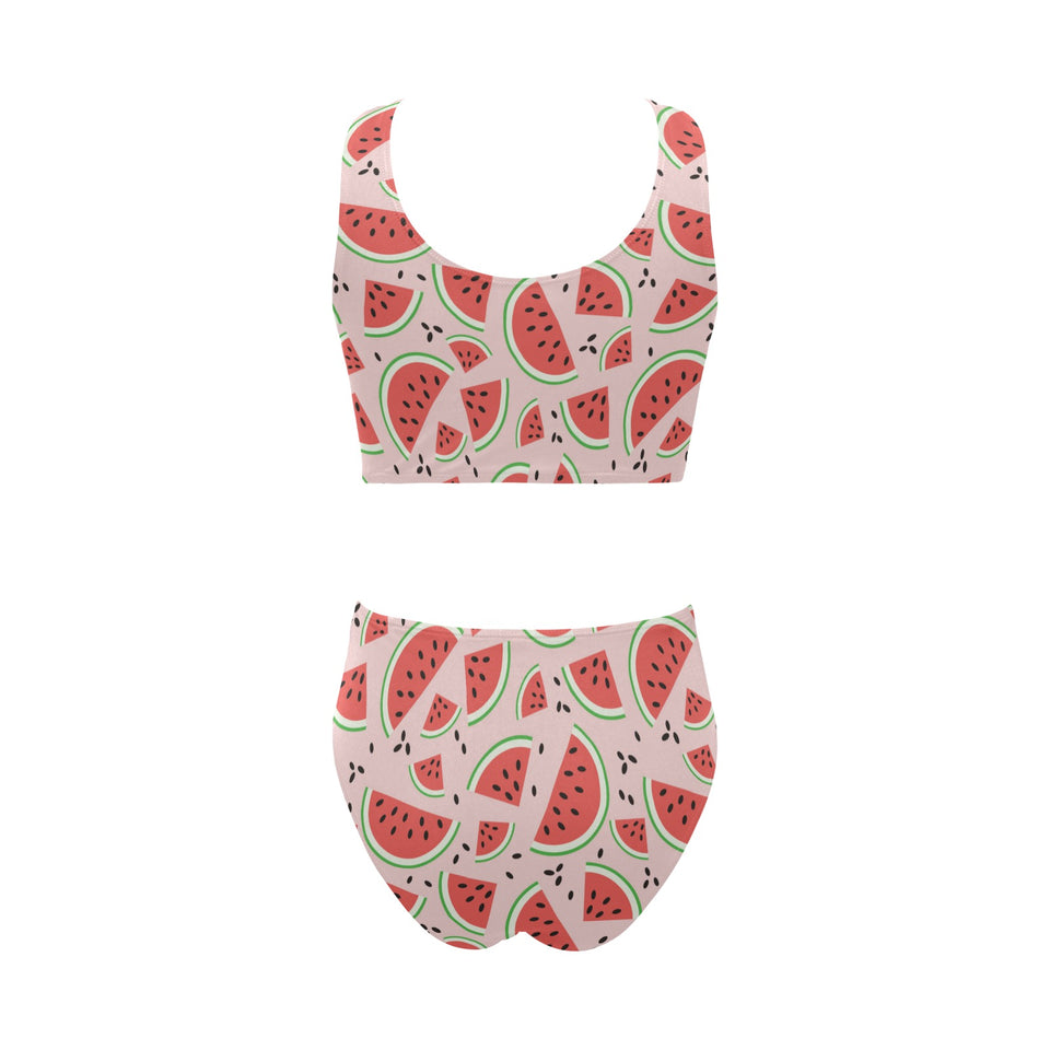 Watermelon pattern Chest Bowknot High Waisted Bikini Swimsuit