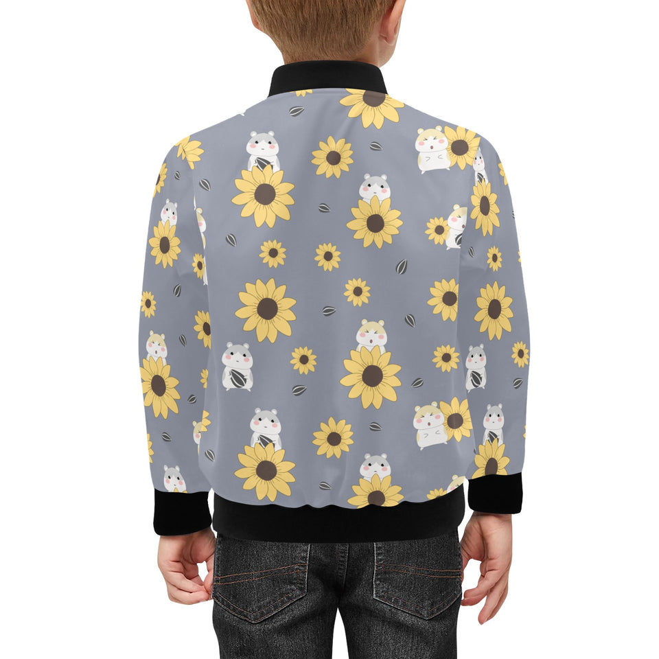 Cute hamster sunflower pattern background Kids' Boys' Girls' Bomber Jacket