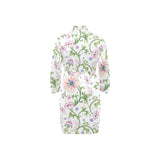 Beautiful pink lotus waterlily leaves pattern Men's Long Sleeve Belted Night Robe