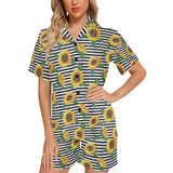 sunflowers ribbon background Women's V-Neck Short Pajama Set