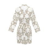 Scallop shell pattern Women's Long Sleeve Belted Night Robe