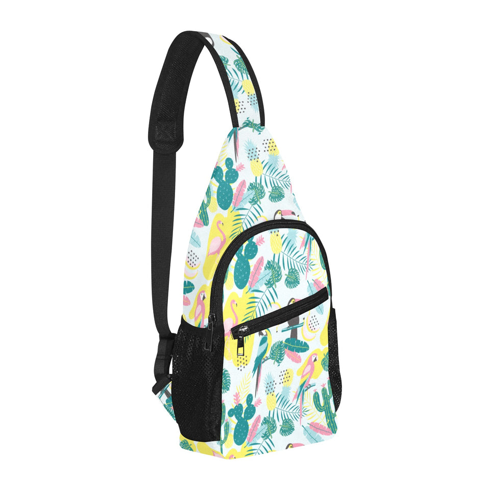 Cute parrot toucan flamingo cactus exotic leaves p All Over Print Chest Bag