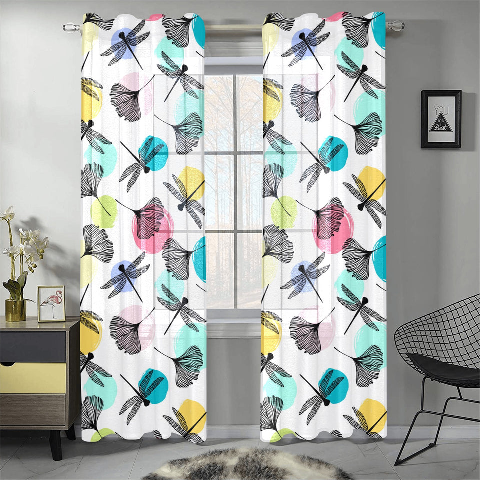 Dragonflies ginkgo leaves pattern Gauze Curtain