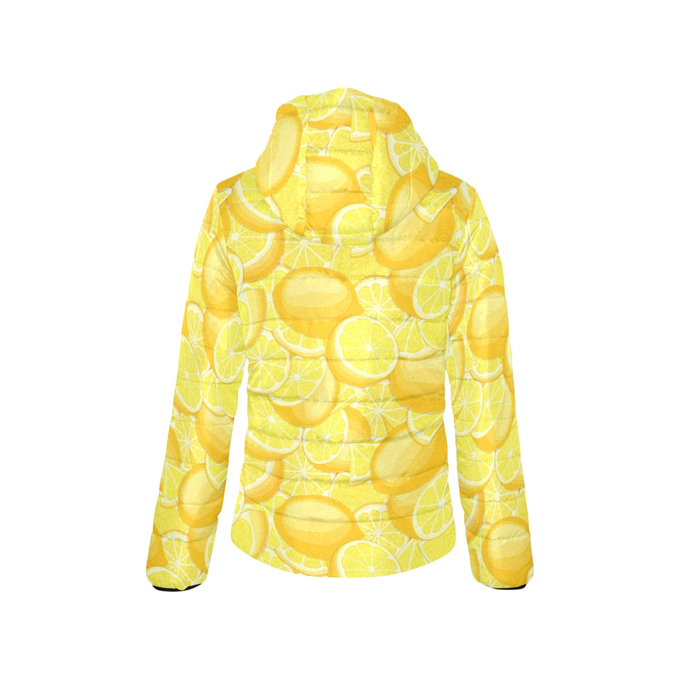 lemon pattern Women's Padded Hooded Jacket