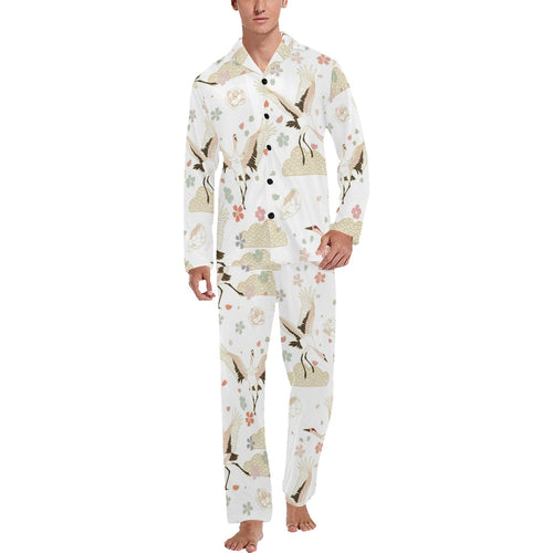 Beautiful Japanese cranes pattern Men's Long Pajama Set