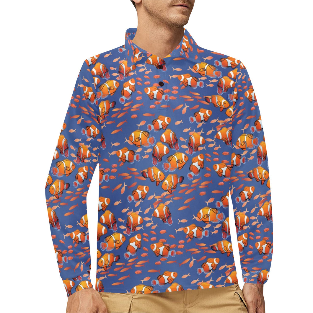 Clown Fish Pattern Print Design 04 Men's Long Sleeve Polo Shirt