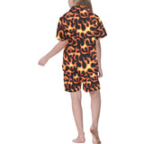 Fire flame dark pattern Kids' Boys' Girls' V-Neck Short Pajama Set
