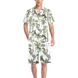 Monkey sloth lemur palm trees pattern Men's V-Neck Short Pajama Set