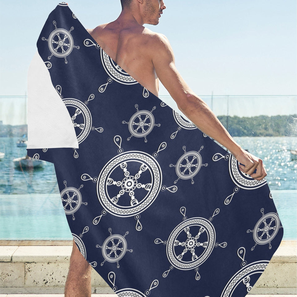 nautical steering wheel design pattern Beach Towel