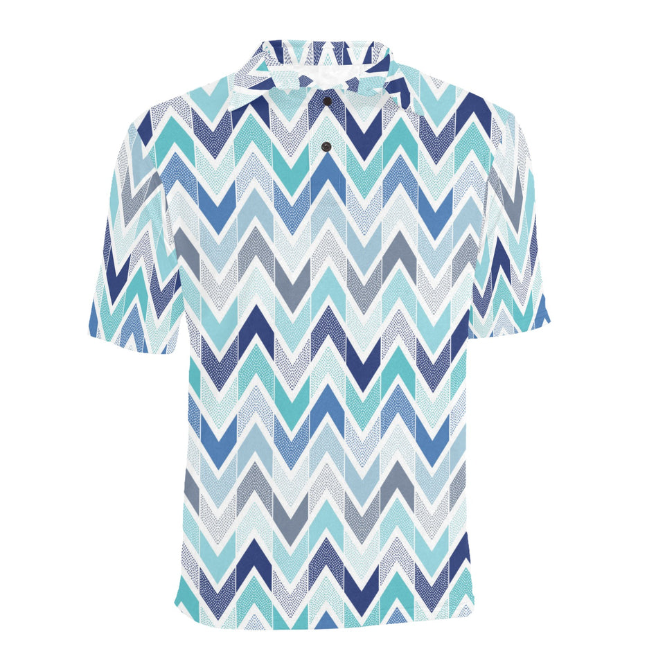 zigzag chevron blue pattern Men's All Over Print Polo Shirt