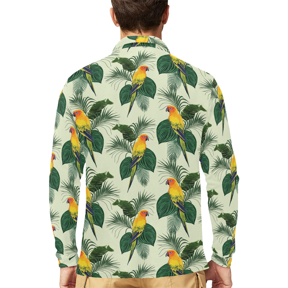 Beautiful parrot palm leaves pattern Men's Long Sleeve Polo Shirt