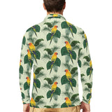 Beautiful parrot palm leaves pattern Men's Long Sleeve Polo Shirt