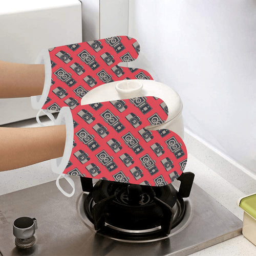 Camera Pattern Print Design 05 Heat Resistant Oven Mitts