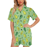 Avocado pattern green background Women's V-Neck Short Pajama Set