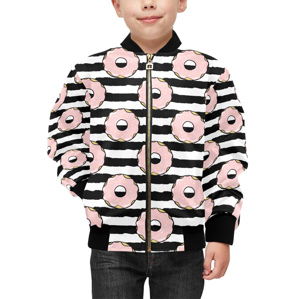Donuts pink icing striped pattern Kids' Boys' Girls' Bomber Jacket