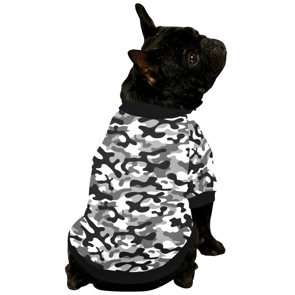 Black white camouflage pattern All Over Print Pet Dog Round Neck Fuzzy Shirt