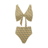 English Bulldog Pattern Print Design 02 Chest Bowknot High Waisted Bikini Swimsuit