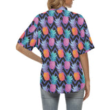 Pineapples pattern zigzag background Women's All Over Print Hawaiian Shirt