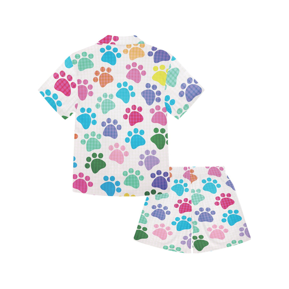 Dog Paws Pattern Print Design 01 Kids' Boys' Girls' V-Neck Short Pajama Set