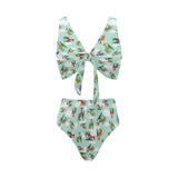 Helicopter design pattern Chest Bowknot High Waisted Bikini Swimsuit