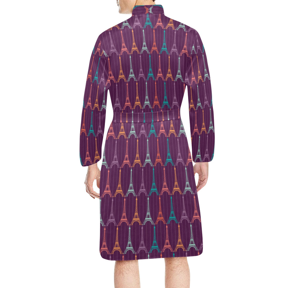 Eiffel Tower Pattern Print Design 05 Men's Long Sleeve Belted Night Robe