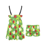 Ladybug Pattern Print Design 01 Chest Sexy Pleated Two Piece Swim Dress