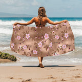 Pink sakura cherry blossom drak brown background Beach Towel