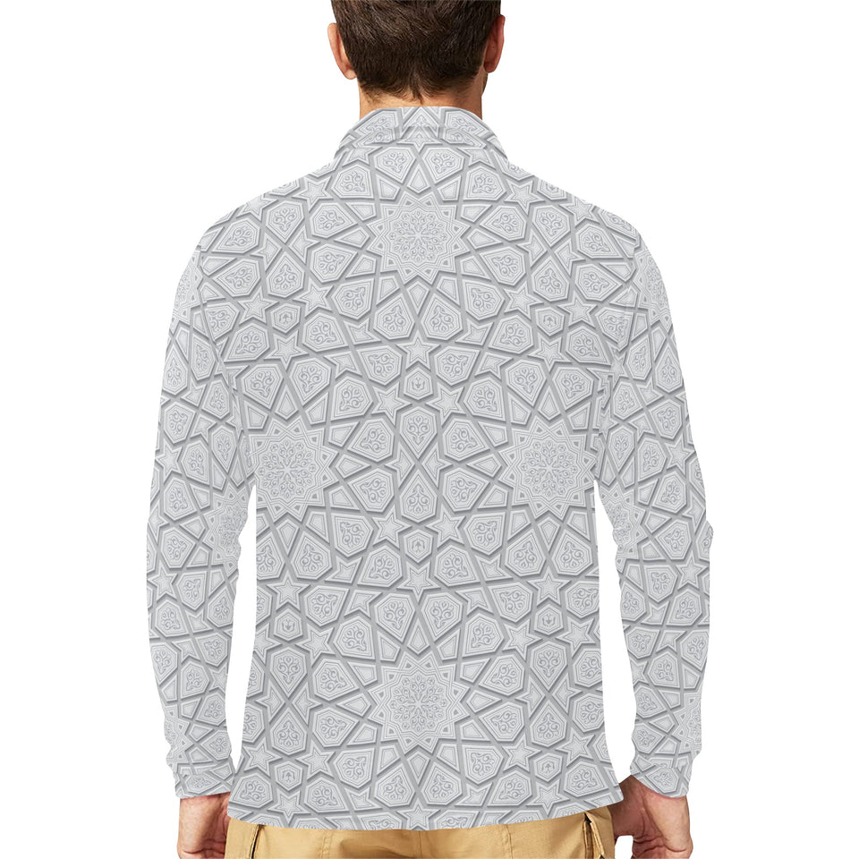 arabic star pattern Men's Long Sleeve Polo Shirt