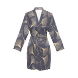 Gold ginkgo leaves Women's Long Sleeve Belted Night Robe