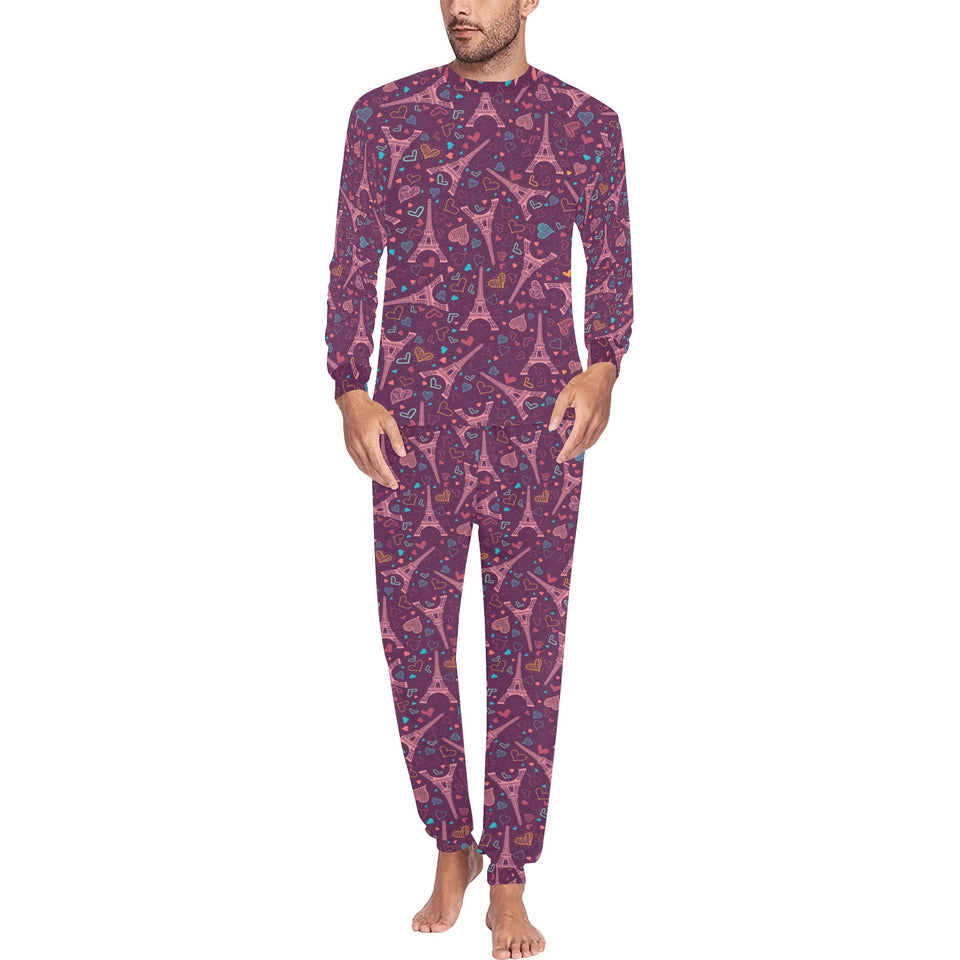 Eiffel Tower Heart Pattern Print Design 04 Men's All Over Print Pajama