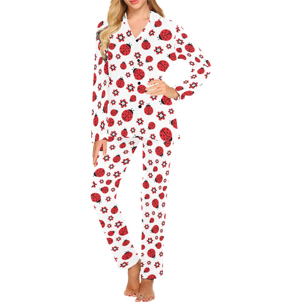 Ladybug Pattern Print Design 04 Women's Long Pajama Set