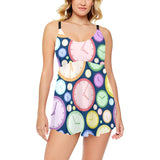 Colorful clock background Chest Sexy Pleated Two Piece Swim Dress