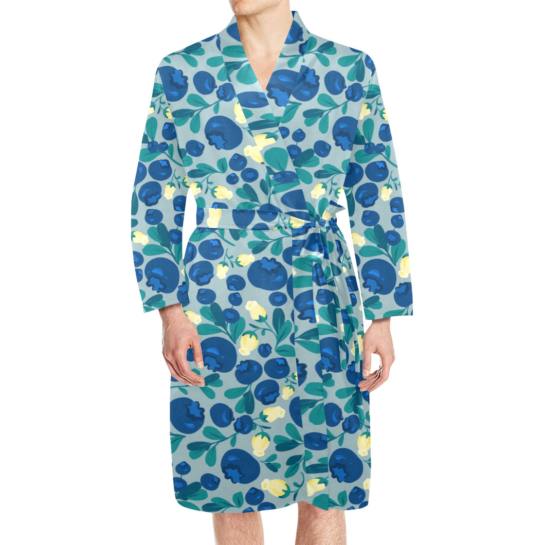 blueberry design pattern Men's Long Sleeve Belted Night Robe