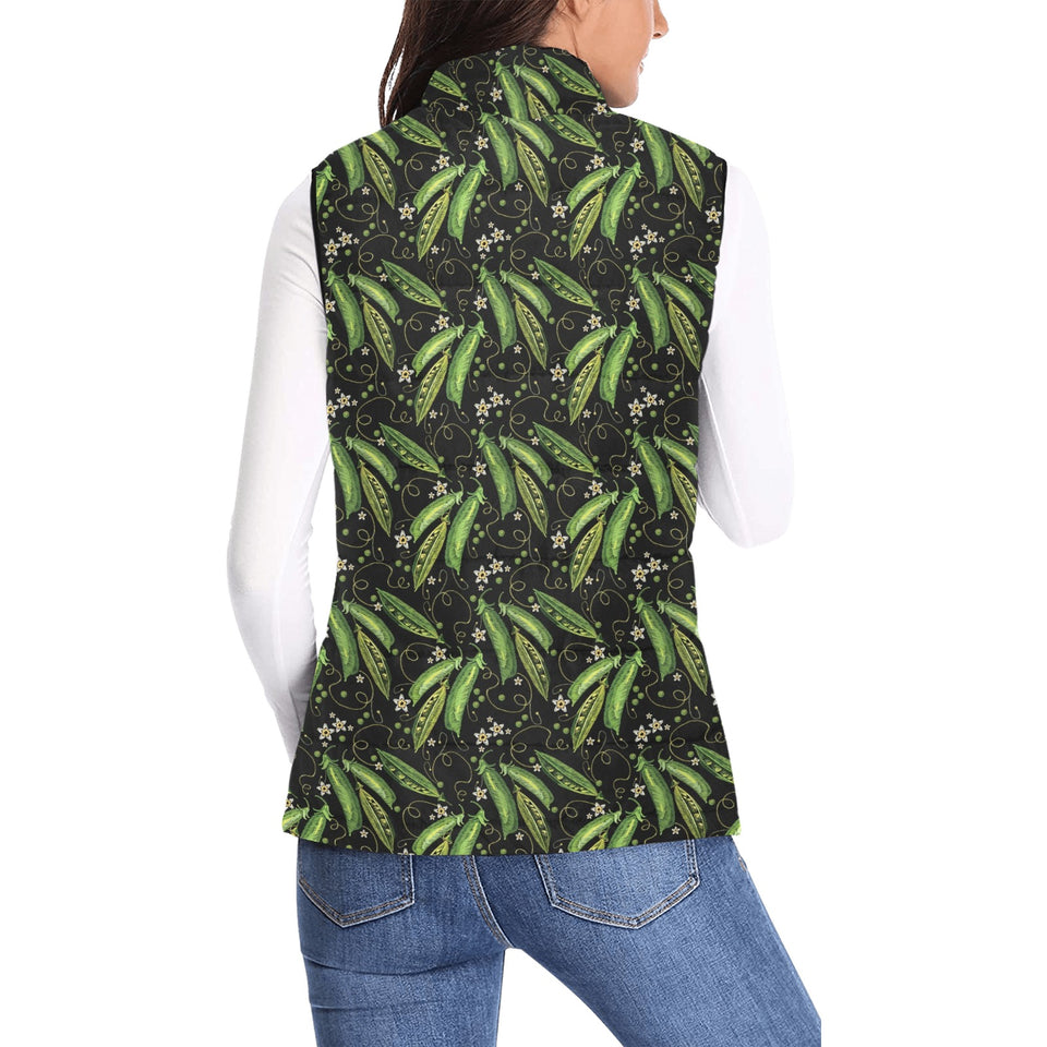 Green Peas Pattern Print Design 02 Women's Padded Vest