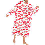 Lips Pattern Print Design 05 Blanket Robe with Sleeves