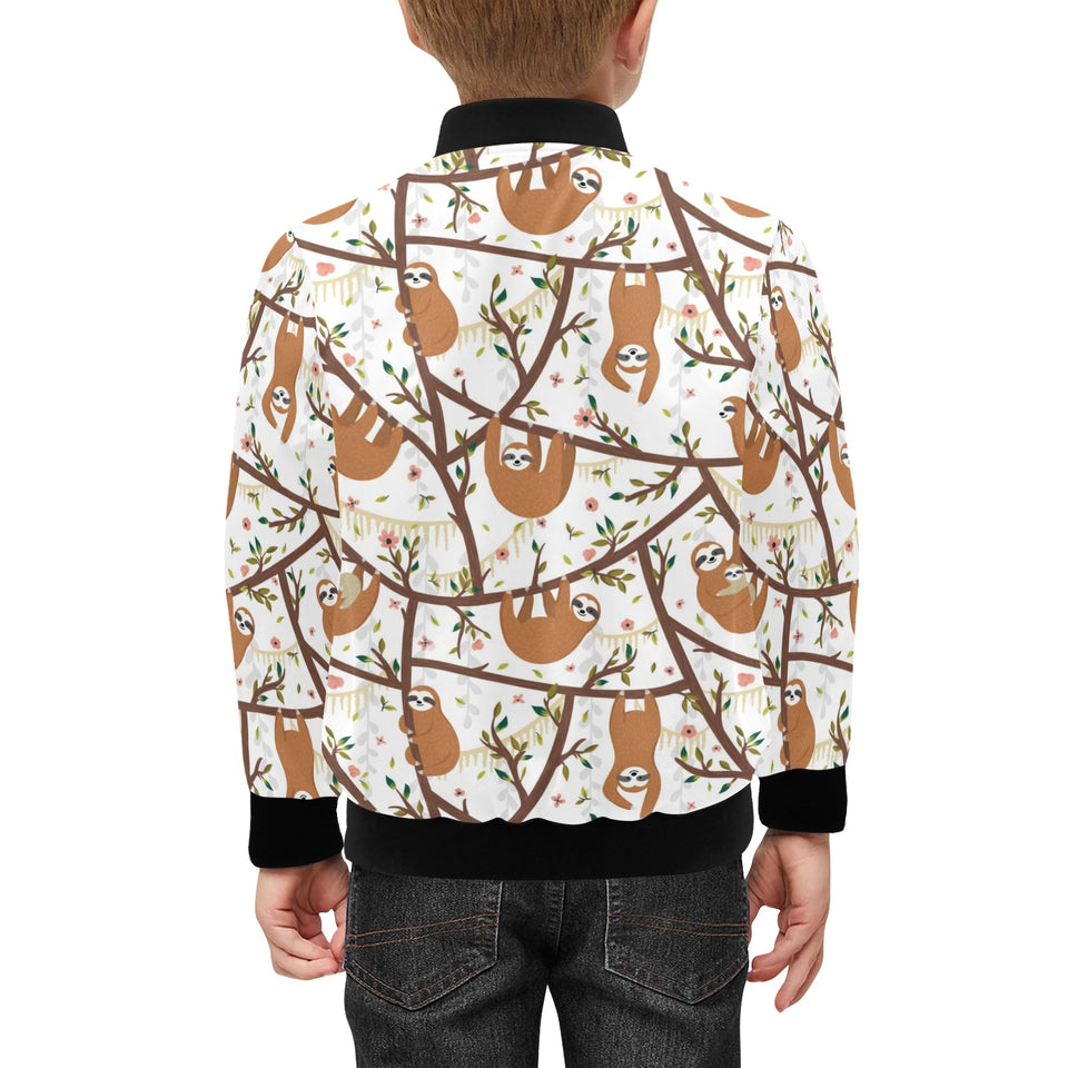 Sloths hanging on the tree pattern Kids' Boys' Girls' Bomber Jacket