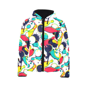 watercolor bowling ball pins Kids' Boys' Girls' Padded Hooded Jacket