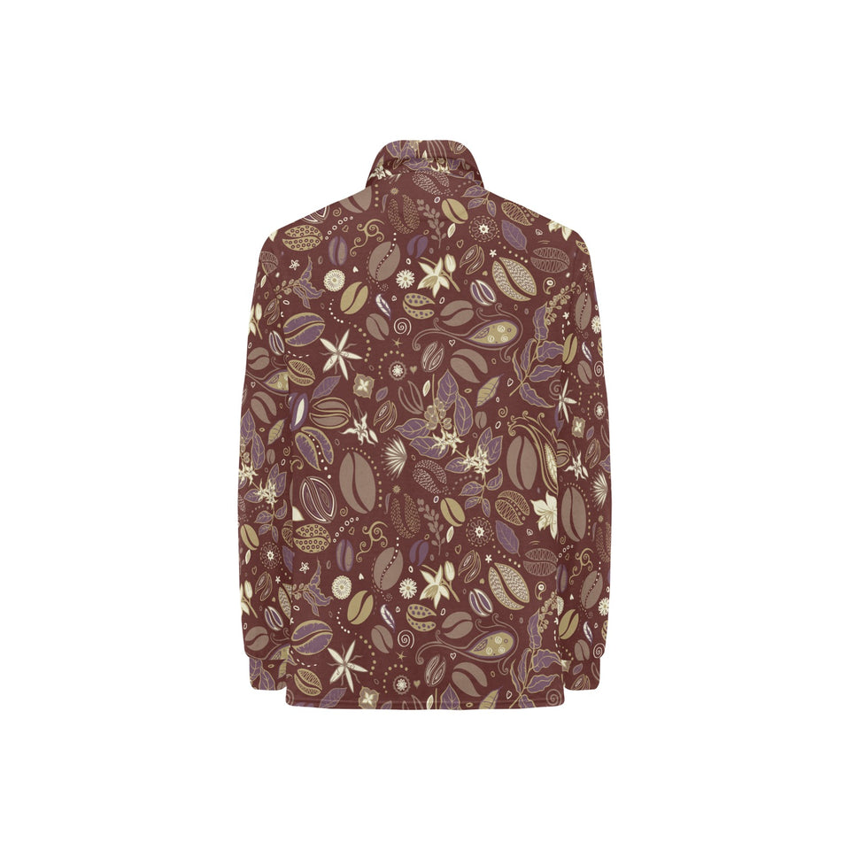 Coffee bean flower pattern Women's Long Sleeve Polo Shirt
