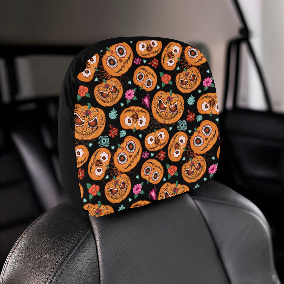Pumpkin flowers spiderweb Halloween theme Car Headrest Cover