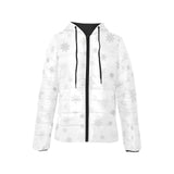 Snowflake pattern white background Women's Padded Hooded Jacket