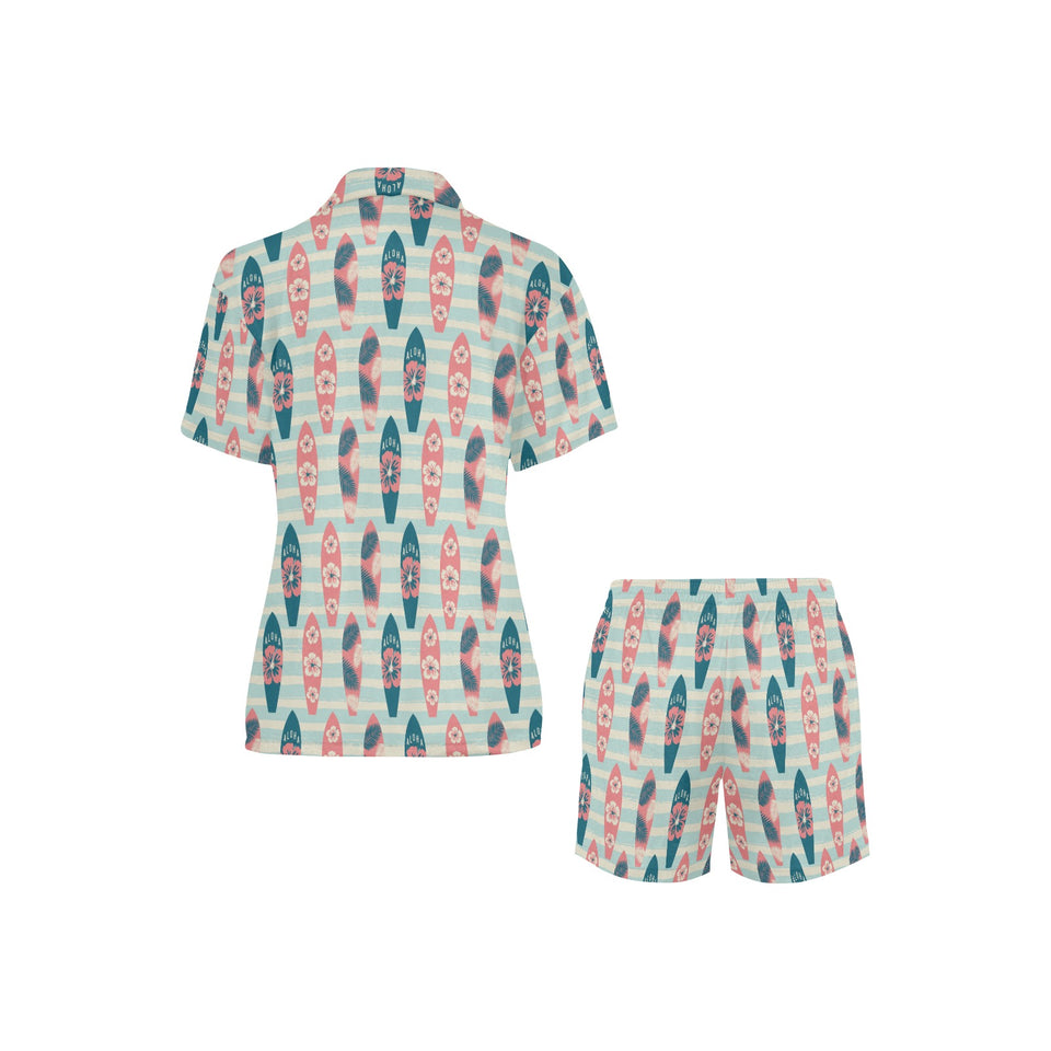 Surfboard Pattern Print Design 02 Women's V-Neck Short Pajama Set