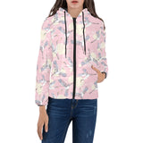 Japanese crane rose pattern Women's Padded Hooded Jacket