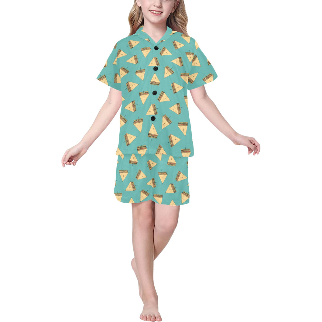 Sandwich Pattern Print Design 03 Kids' Boys' Girls' V-Neck Short Pajama Set