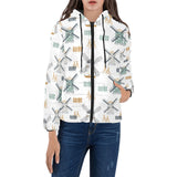 windmill pattern Women's Padded Hooded Jacket